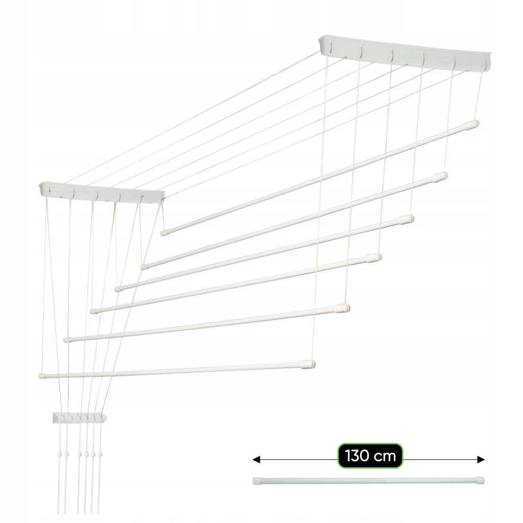 Stendibiancheria a soffitto KADAX con 6 barre per bagno e balcone, 130 cm