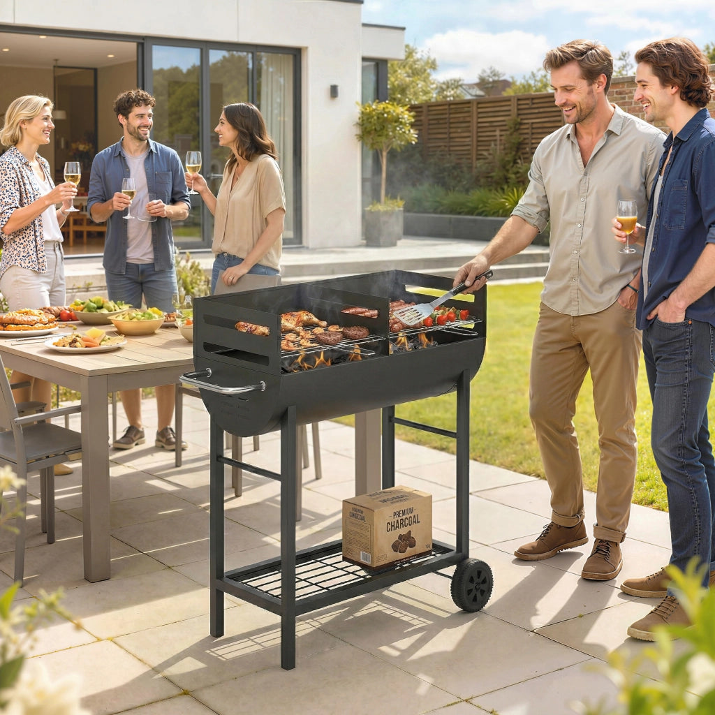 Carrello Barbecue a Carbone con 2 Zone ¨C zephmum ¨C Grigio 103x46.5x100 cm