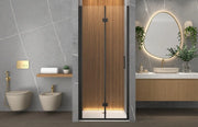 Box doccia 120 cm apertura a SOFFIETTO nicchia H200 cm cristallo 6mm profilo Nero Opaco LIAM