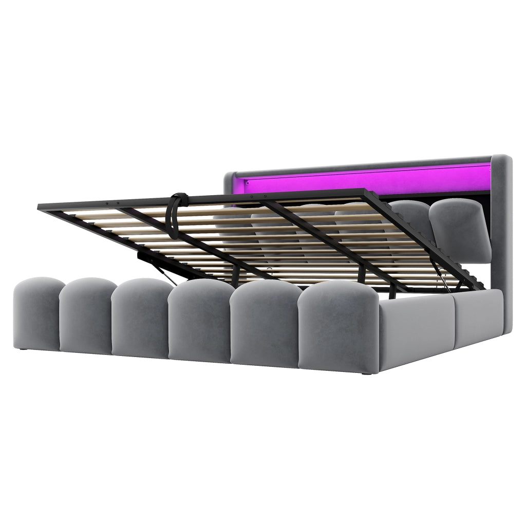 Letto imbottito matrimoniale 180x200 con contenitore, LED e porte USB/C