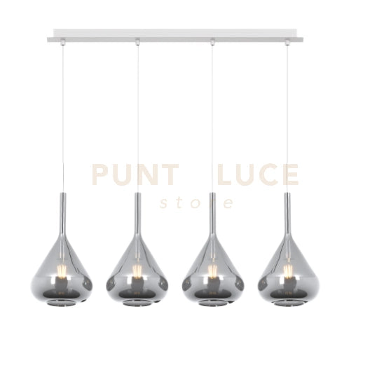 SOSPENSIONE BIANCO 4 LUCI RETTANGOLARE VETRI FUME 1177BI-S4 R-FU