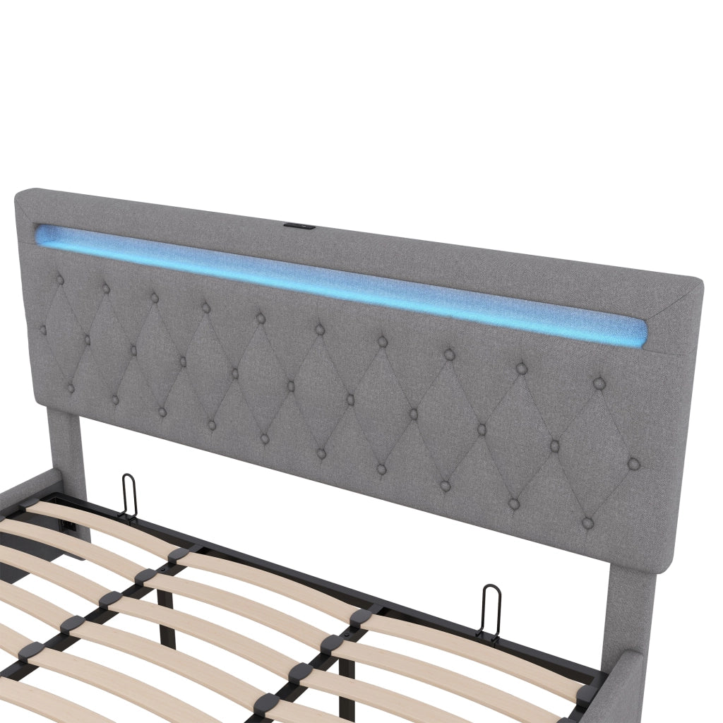 Letti contenitori 180x200 cm con sollevamento idraulico; lino; grigio