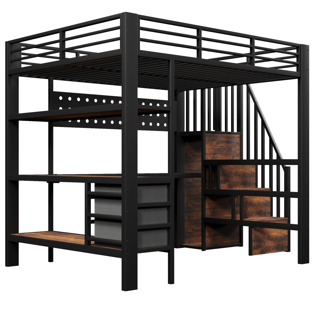 Letto a soppalco 140x200 cm con scrivania, cassetti, LED e presa nero HAVRYA