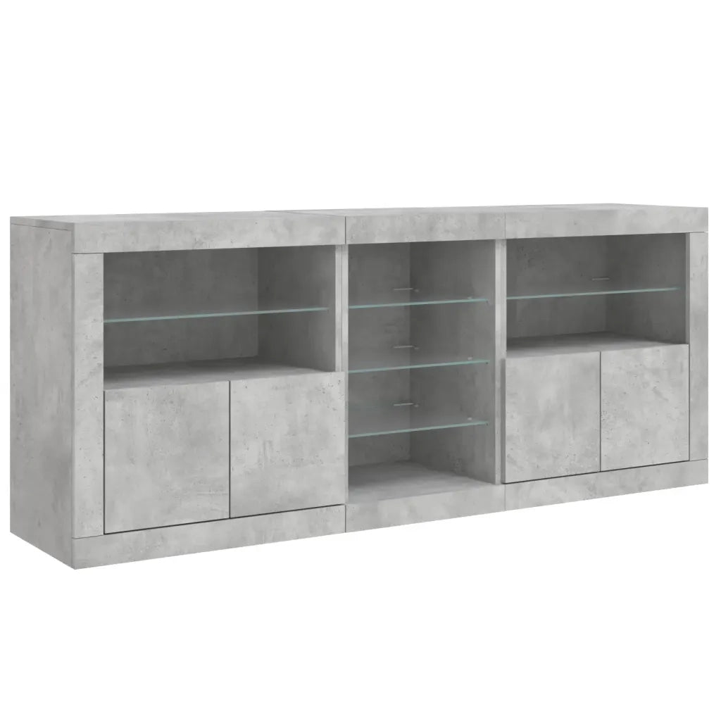 Credenza con Luci LED-Buffet-Armadio da cucina Grigio Cemento 162x37x67 cm 330316