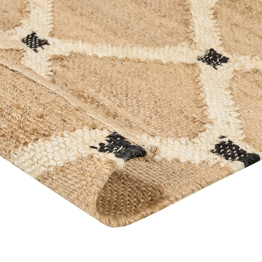 Tappeto di iuta intrecciata naturale in stile bohémien con motivo geometrico 200 x 300 cm Beige camera da letto soggiorno