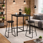 SET TAVOLO E 2 SGABELLI IN METALLO CON TOP E SEDUTE IN LEGNO NERO TAVOLO 60 X 60 X 100 CM, SGABELLI 30 X 64 CM