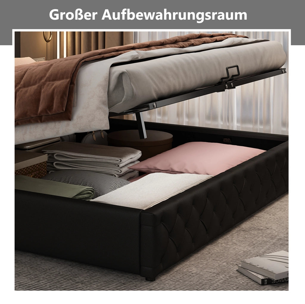 Letto matrimoniale imbottito 160x200 cm con LED e contenitore