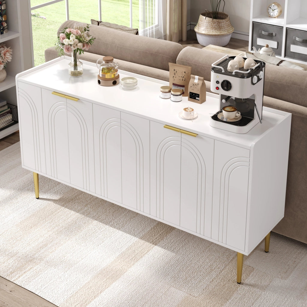 Credenza con 4 Ante e Ripiani Regolabili; Stile Lusso Moderno; in MDF; 140??38??75 cm; Bianco