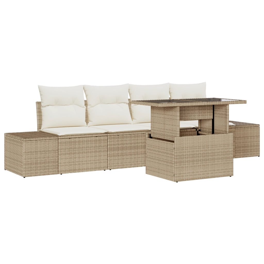 Set di divani da giardino 5 pezzi con cuscini beige in rattan polietilene
