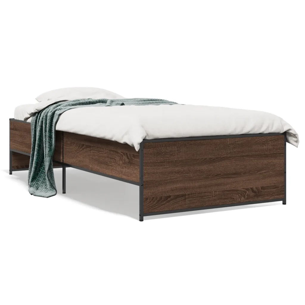 Giroletto-Struttura Letto Rovere Marrone 90x200 cm Legno Multistrato e Metallo 371582