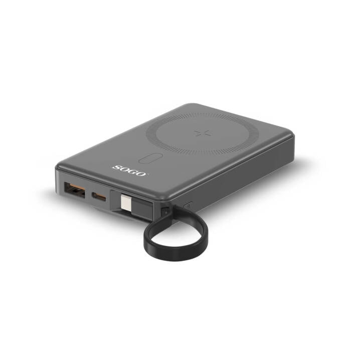 Power bank magnetico wireless 10000 mAh, ricarica Qi 15W e USB-C, compatibile MagSafe, con cavo integrato - SOGO