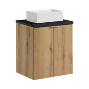 Set VANO finitura quercia e nero 50cm: mobile sottolavabo con ante + piano per lavabo + lavabi rettangolari da appoggio