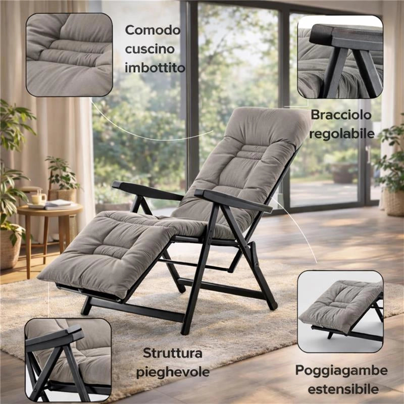 MAURY'S SDRAIO MILANO CON PROLUNGA ESTENDIBILE CUSCINO ESTRAIBILE E POGGIA TESTA 6-POSIZIONI COLORI GRIGIO
