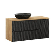 Set da bagno YOKA nero: mobile sotto lavabo 120 cm + piano per lavabo + lavabo da appoggio effetto marmo nero e oro