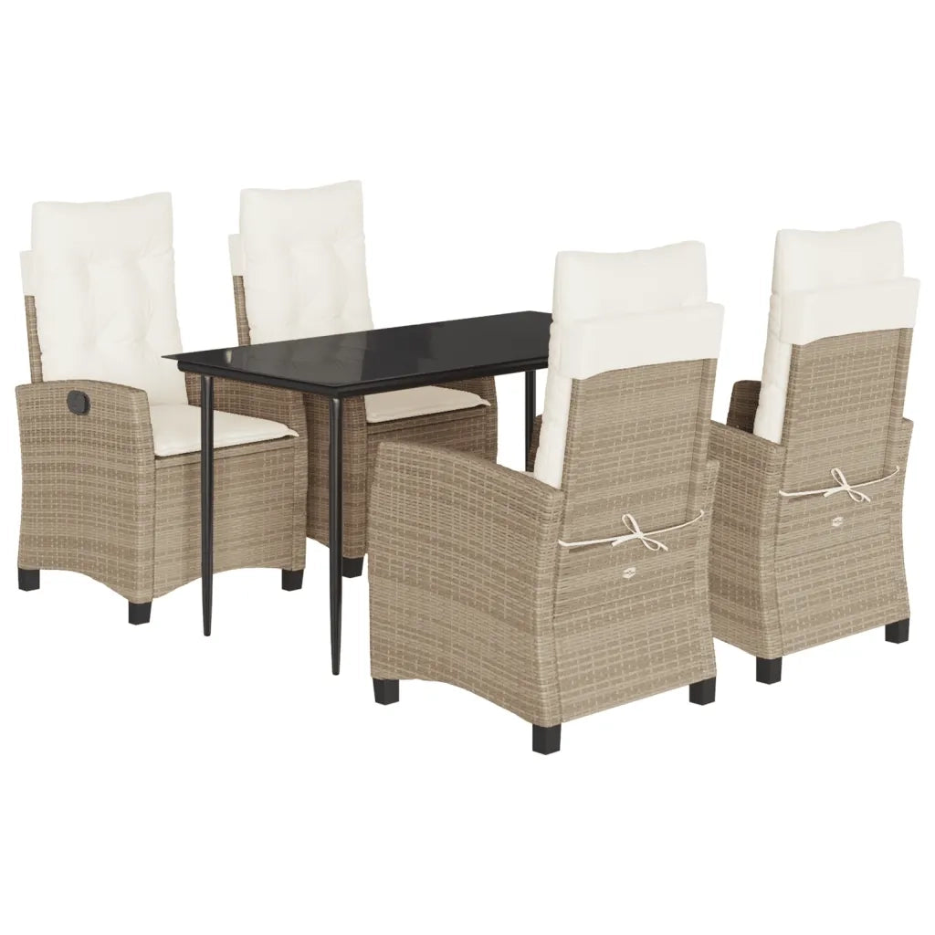 Set da Pranzo da Giardino 5 pz con Cuscini Beige in Polyrattan 3212805