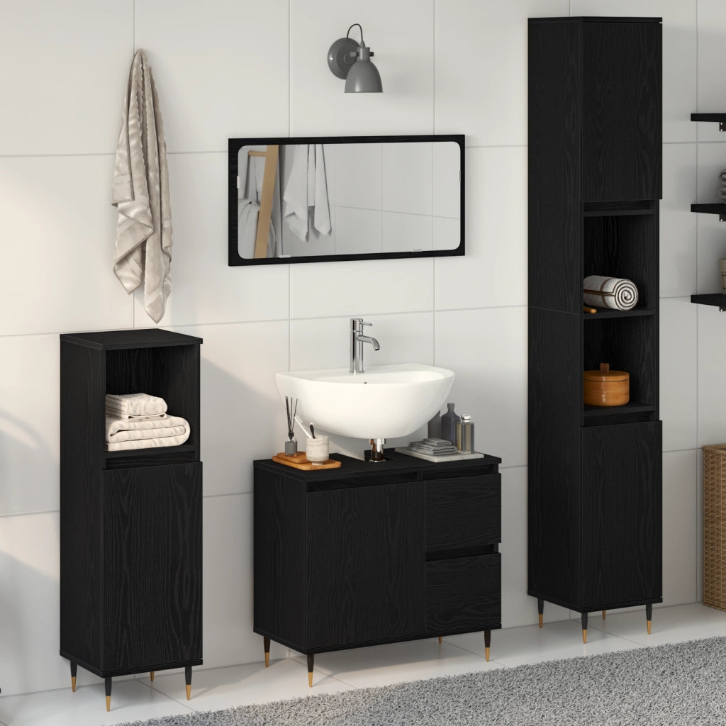 Set di mobili da bagno 3 pezzi in legno ingegnerizzato quercia nera