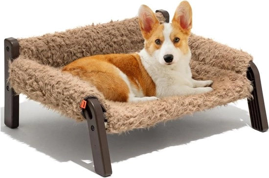 Letto per cani con ripiano elevato - respirabile e lavabile - marrone (61 x 53 x 28 cm)