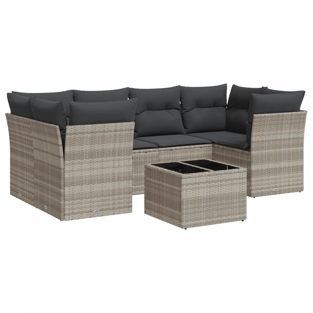 Set Divani da Giardino 7pz con Cuscini Grigio Chiaro Polyrattan