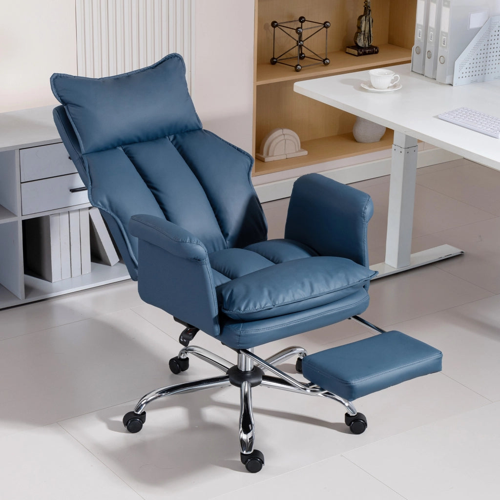 Sedia da ufficio con schienale reclinabile e rotelle ¨C Minimal ¨C blu, similpelle