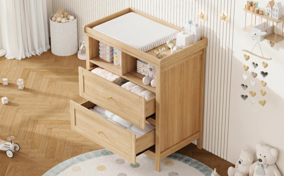 Cassettiera fasciatoio multifunzionale con piano rimovibile, 82x50x90 cm, MDF, colore naturale