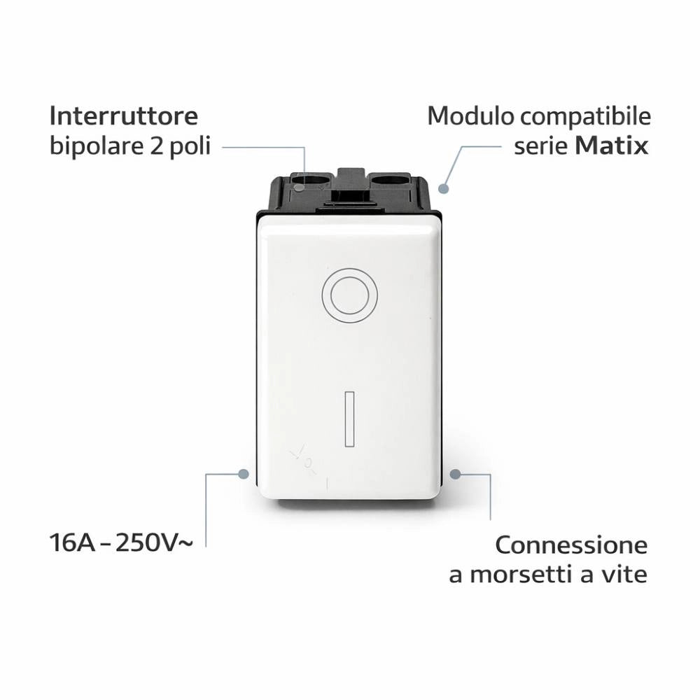 Interruttore 2 poli 16a bipolare 250v compatibile bticino matix