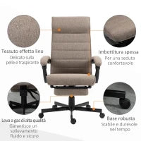 Sedia da Ufficio con Altezza Regolabile, Poggiapiedi Incluso e Seduta Imbottita, 68x67x109-119 cm, Marrone