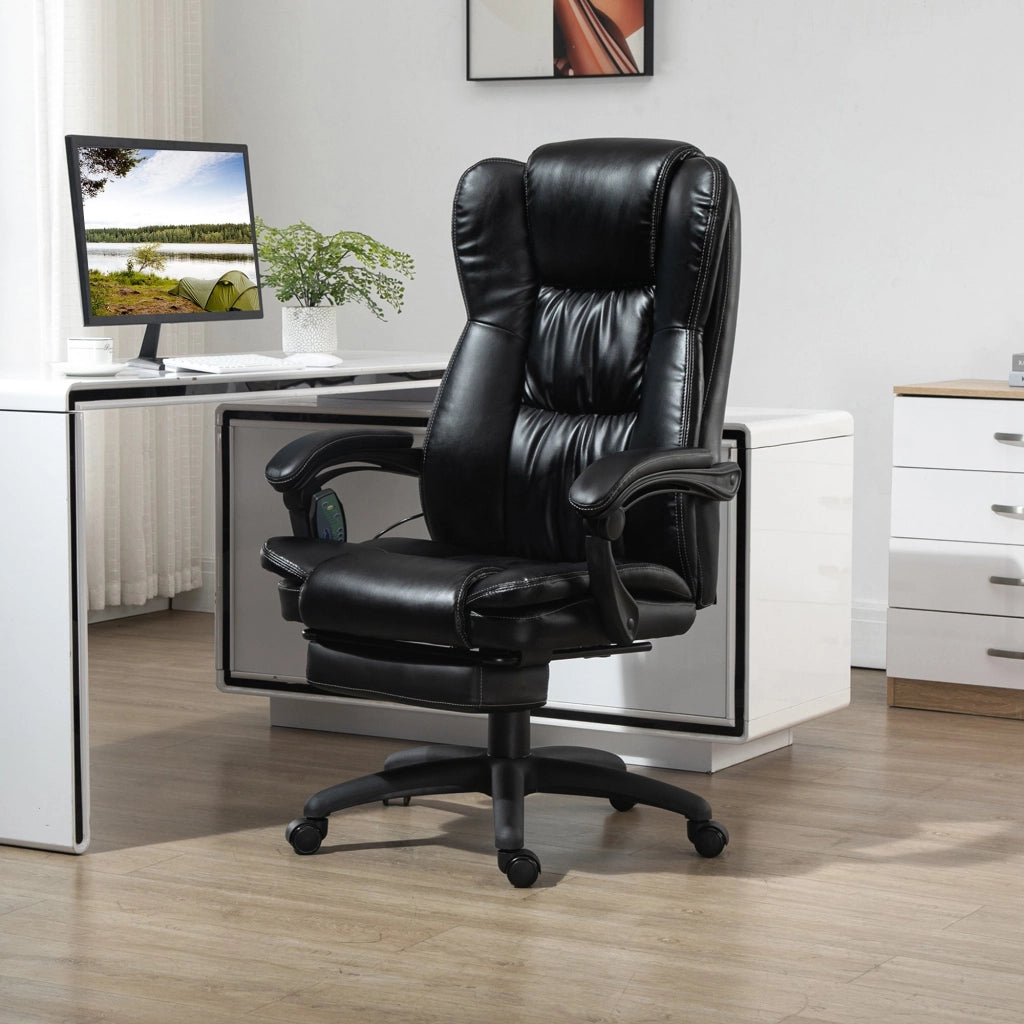 Sedia da Ufficio ad Altezza Regolabile con 6 Punti Massaggianti 68,5x68,5x113-121 cm in Finta Pelle Nera