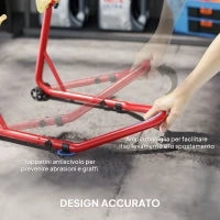Cavalletto per Moto con Capacità di 544 kg, Forcelle Regolabili a U e L, Rotelle e Cuscinetti Antiscivolo, Rosso
