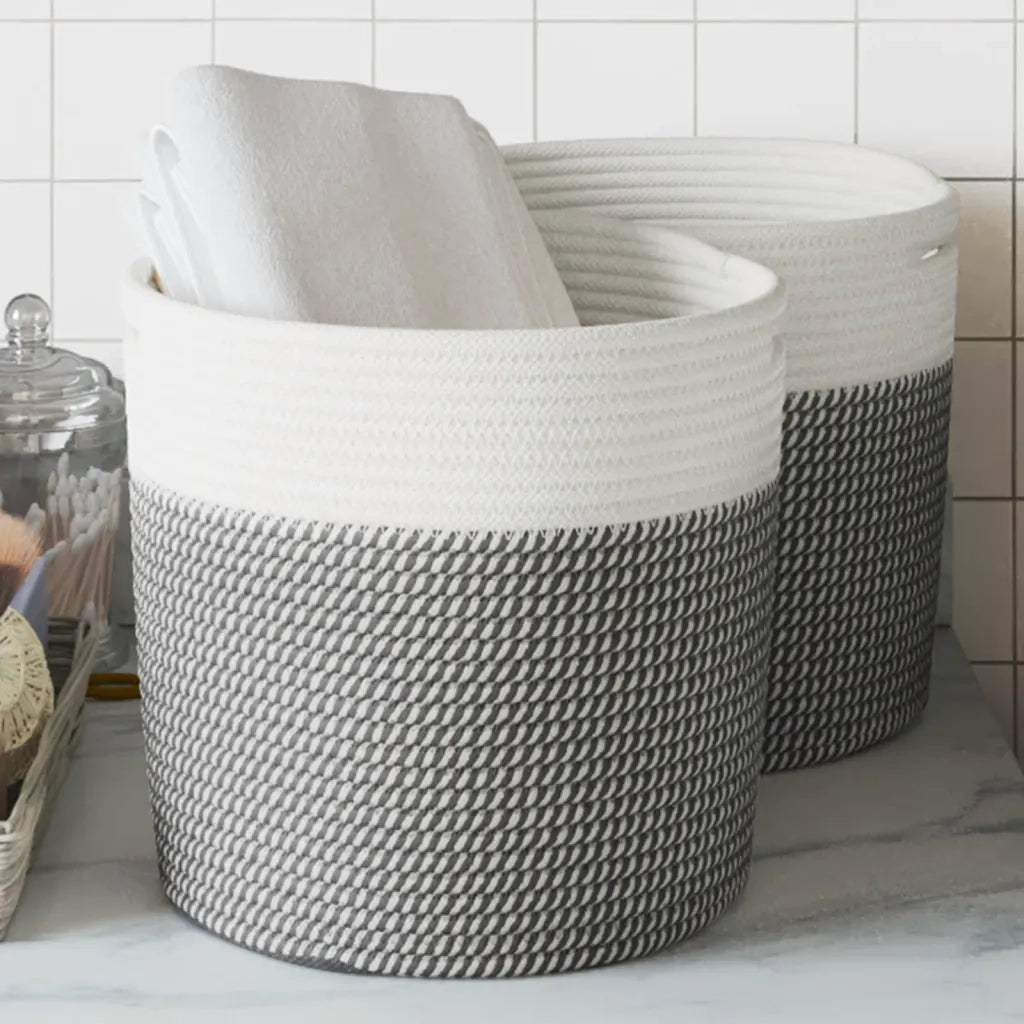Cestini Portaoggetti 2 pz Grigio e Bianco ?28x28 cm in Cotone CFW3315015