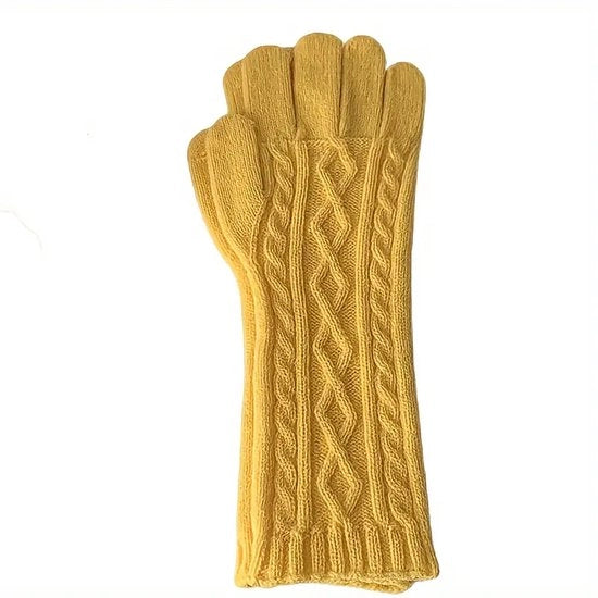 Maniche da ciclismo invernali a tocco schermo a maglia lunga a cinque dita per uomo e donna, colore giallo, protezione contro il freddo