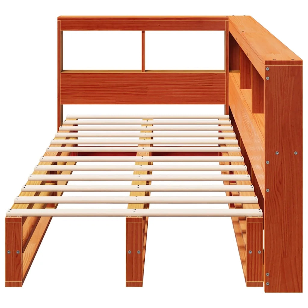Letto Libreria senza Materasso-Struttura Letto con contenitore Marrone Cera 90x200 cm in Pino 928659