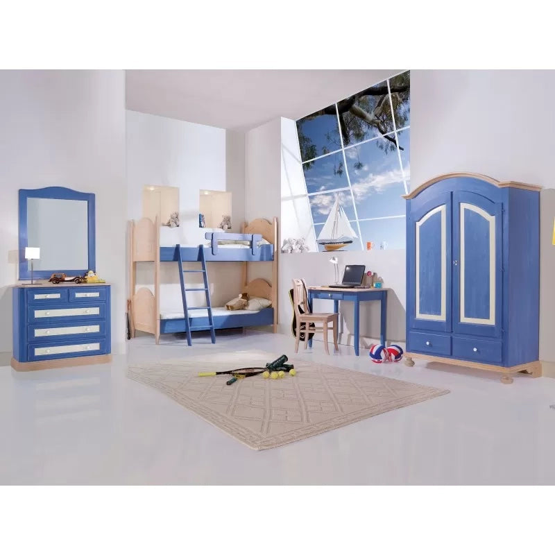 Armadio 2 porte in legno blu e miele shabby 125x60x200 (2202) - Mobili 2G