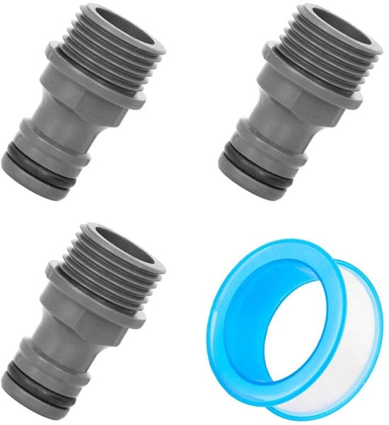 Connettore rapido G1/2 per uso all'aperto - 3 pezzi - Adesivo acqua resistente 4m - Resistente alla corrosione - Facile da installare - Lunga durata - Connettore per tubo da giardino