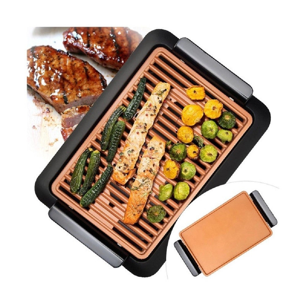 Trade Shop - Griglia Elettrica Senza Fumo Grill Smokeless Rivestimento Ceramica Antiaderente -