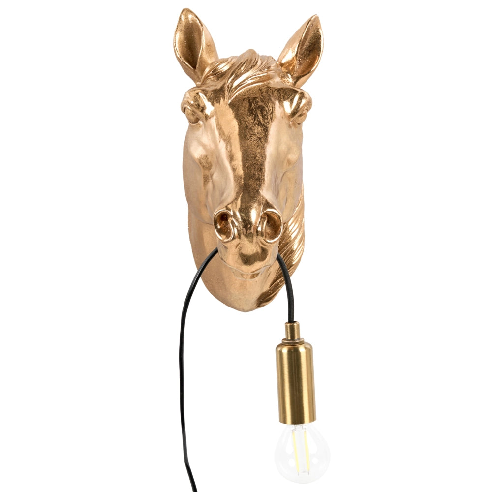 Lampada da parete in poliresina oro Luce da comodino Lampada da lettura Forma di cavallo a tema animale Soggiorno Camera da letto Stile Glam