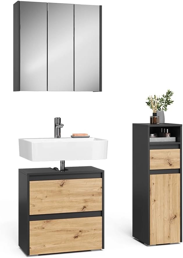 Set di mobili da bagno Majest, Antracite/Artisan, 3 parti