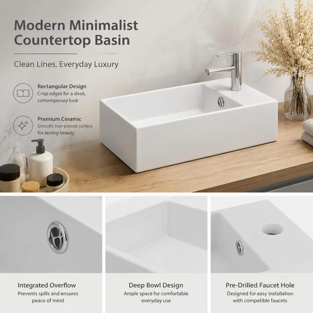 Bathroom Washbasin With Overflow, Ceramic, Matte White