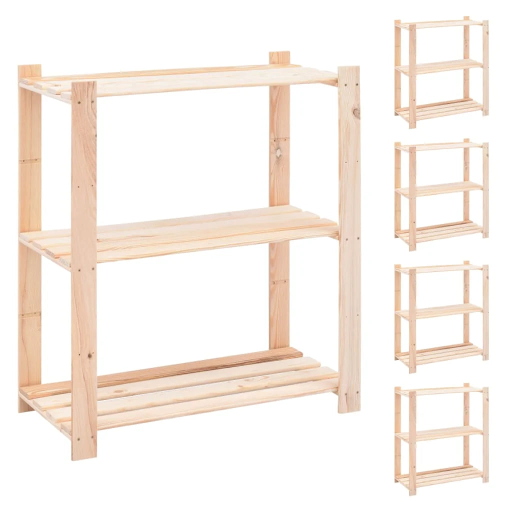 Scaffale portaoggetti a 3 ripiani 5 pezzi 80 x 38 x 90 cm pino 150 kg beige 02_0045726