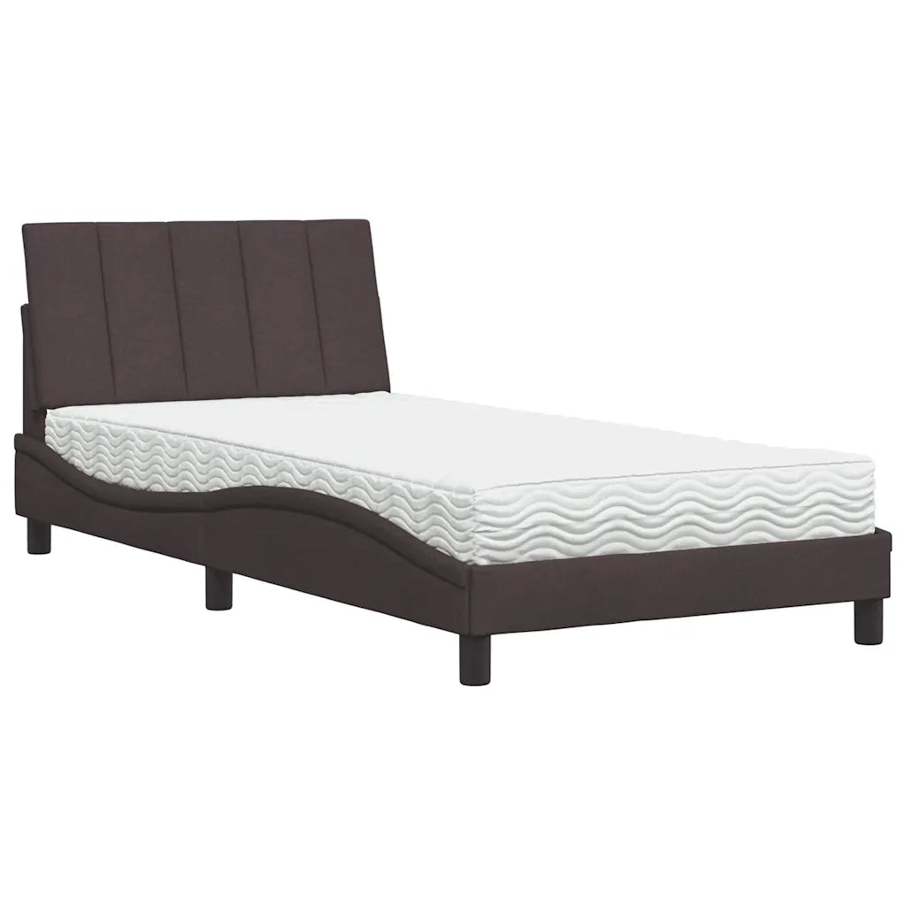 Letto con Materasso-Struttura Letto con Materasso Hanko Marrone Scuro 100x200 cm in Tessuto