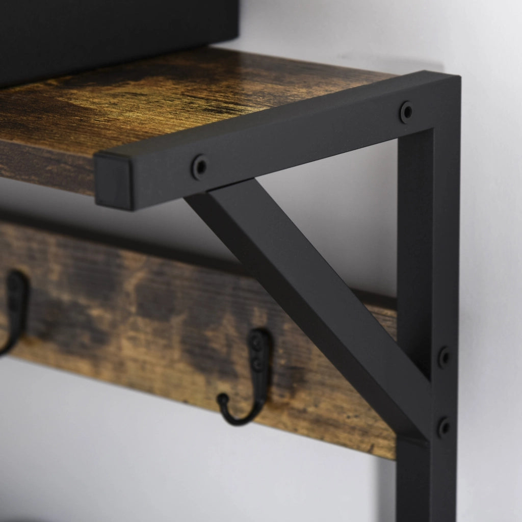 Appendiabiti con scaffali e ganci ¨C zephmum ¨C 84x34,5x180 cm colore nero marrone stile industriale