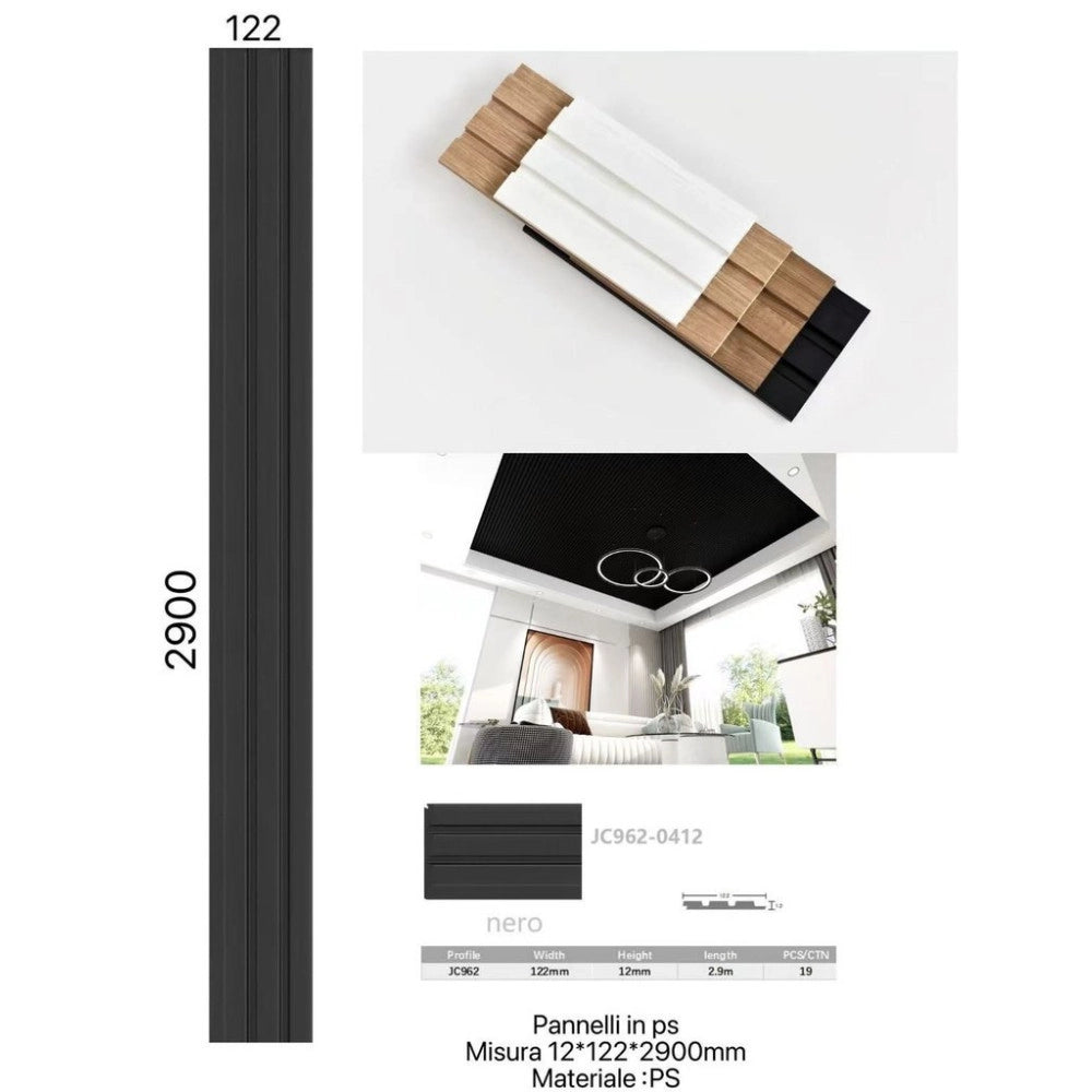 Trade Shop - Pannello Decorativo 3d Da Parete Nero 122x290 Cm Effetto Doghe In Ps Moderno -