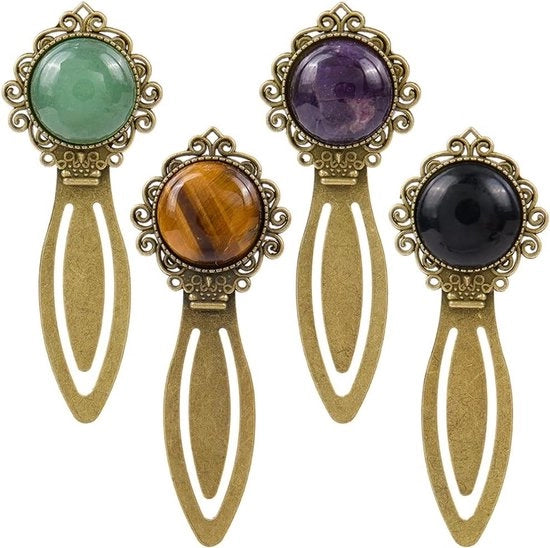 Fogliere di lettura vintage con pietra naturale amethyste in bronzo antico retro stile.