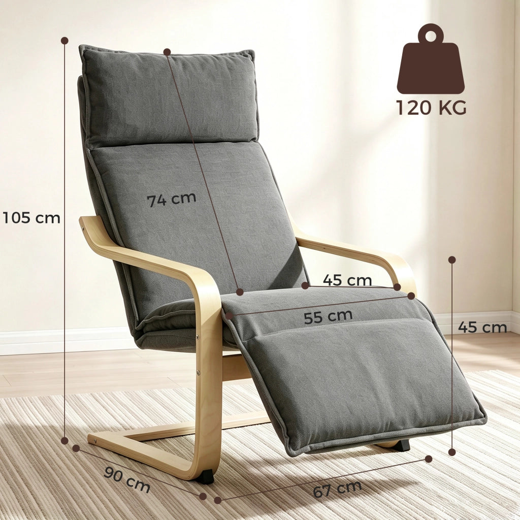 Poltrona da Camera con Poggiapiedi Ergonomico e Movimento Oscillante Grigio Scuro