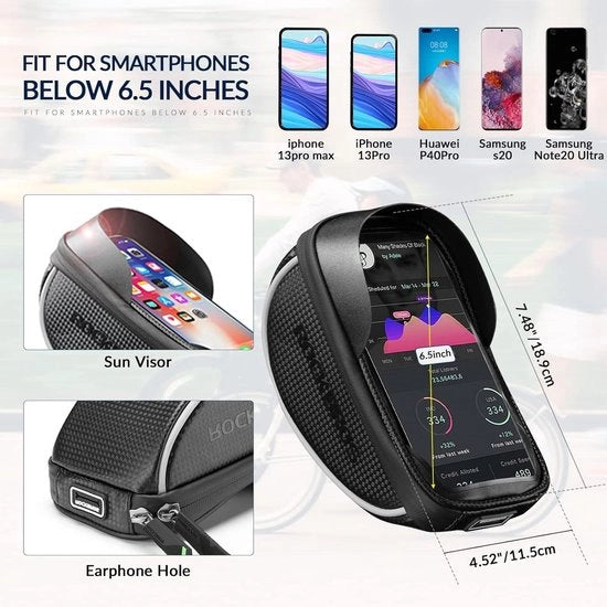 Porta Cavo Acqua Resistente per Bicicletta - Ologramma per Smartphone - Ologramma per Telefono - 152,4 cm - Touchscreen Sensibile