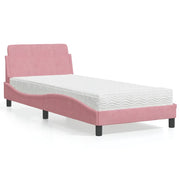 Letto con Materasso-Struttura Letto con Materasso Dover Rosa 80x200 cm in Velluto