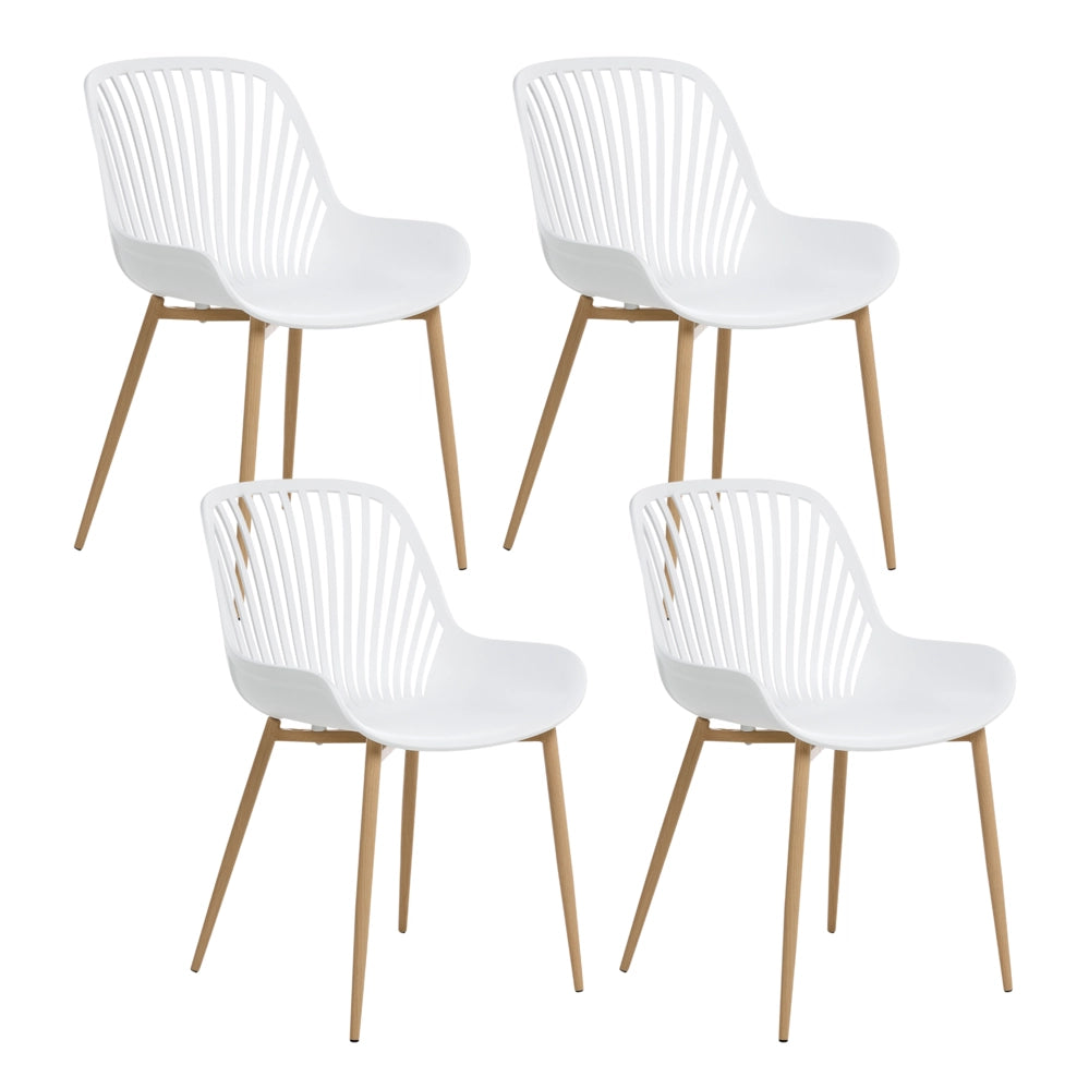 Set di 4 robuste sedie da pranzo Materiale sintetico Legno poliestere Gambe in ferro Transprint Bianco Kleve
