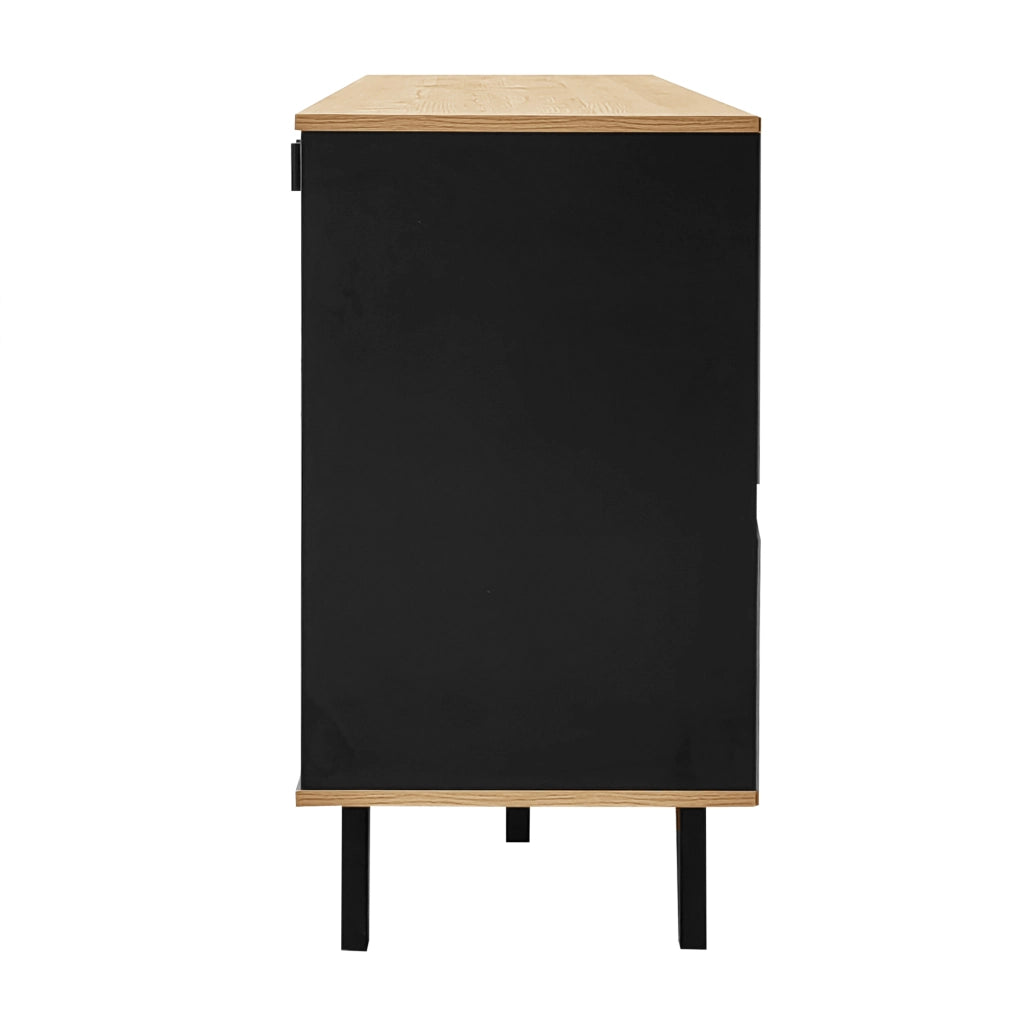 Credenza con 3 Ante e Ripiani Interni; LED e Anta in Vetro; Stile Rustico Moderno; in Pannello di Particelle; Naturale; 140¡Á41¡Á78;5 cm