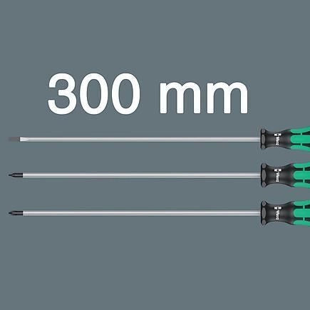 Wera 05347735002 Kraftform Plus Assortimento di giravite 3 pezzi con lame 300 mm Phillips PH2 Pozidriv PZ2 Piana 1x5.5 mm colore Nero