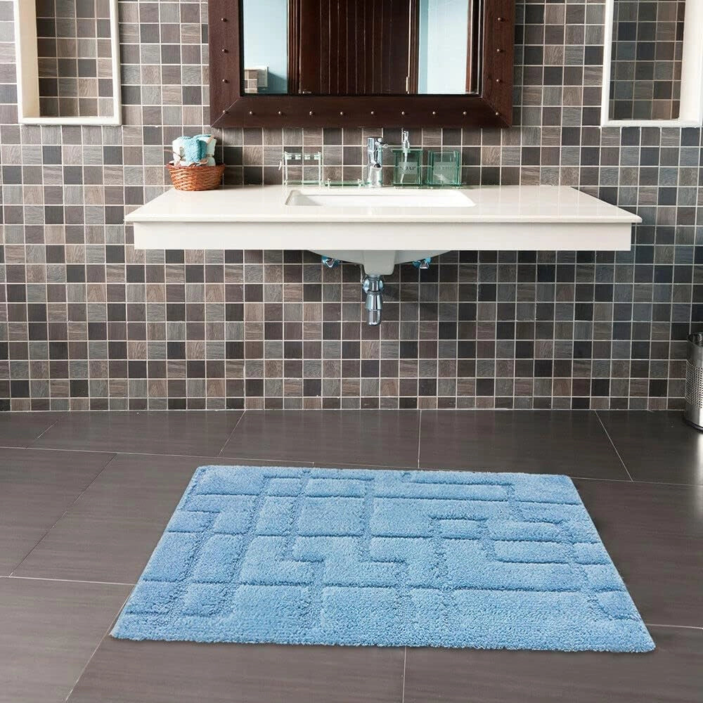 Tappeto Bagno Puro Cotone Morbido 3D Camera Sendiletto Elegante Lavabile Azzurro 55x90 cm