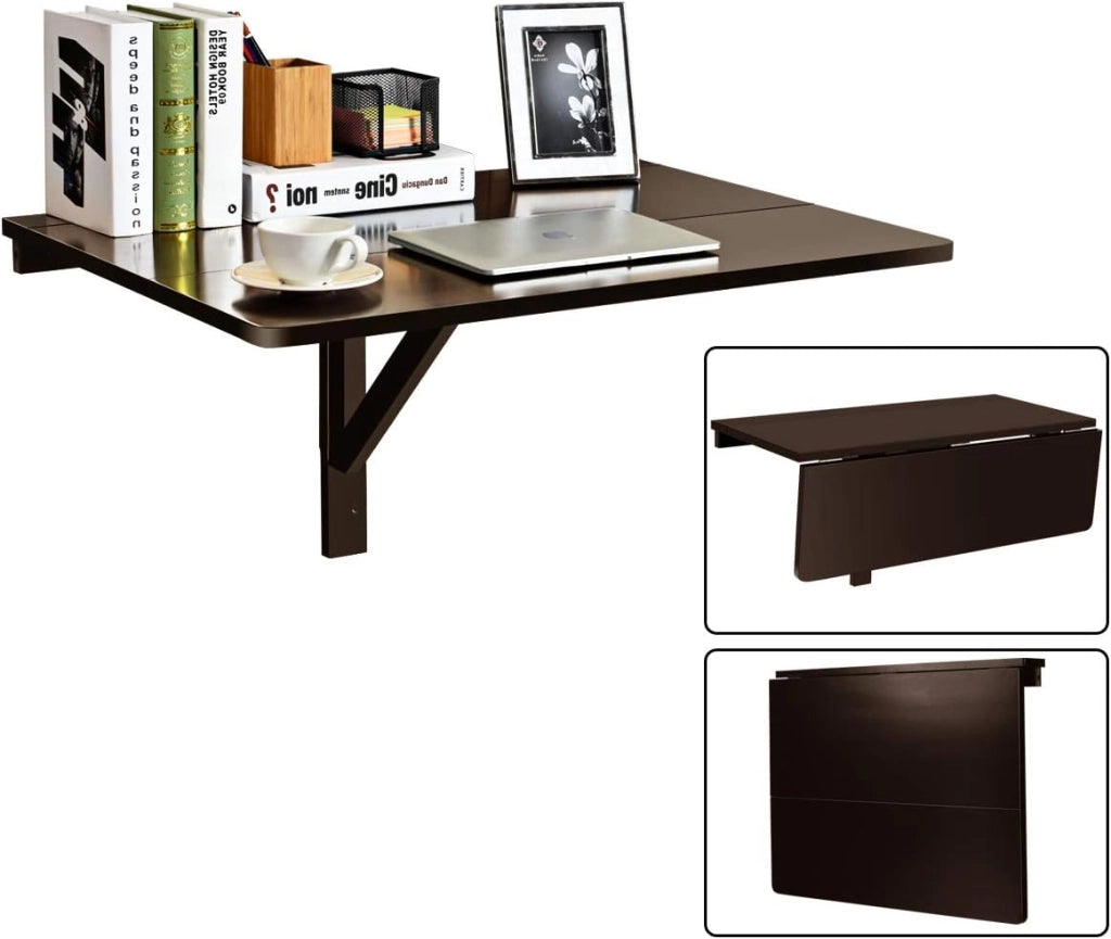 Tavolo Pieghevole a Muro, Piano Separato, Scrivanie Salvaspazio, Tavolino Pranzo in Legno, Supporto per Computer, Ideale per Camera Ragazzi e Appartamento, 80x60x45cm (Marrone)